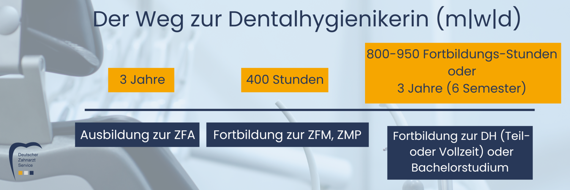 Ein Schema, dass den Weg zur Dentalhygienikerin aufzeigt